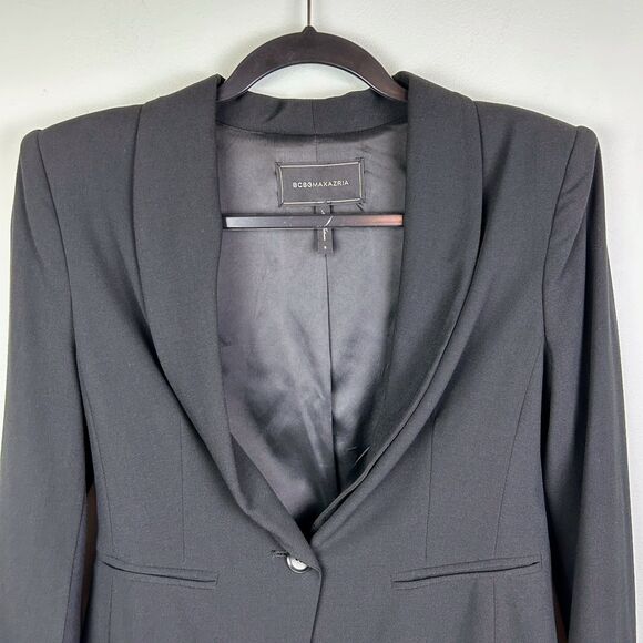 BCBGMaxazria Blazer Jacket Black Long Sleeve Button Front Career Workwear sz S - Picture 2 of 10